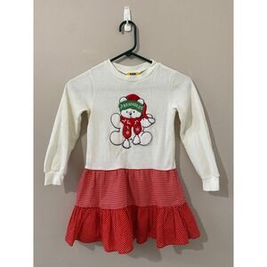 Vintage 1987 Kringle Teddy Bear Girls Christmas Long Sleeve Dress Holiday Size 6